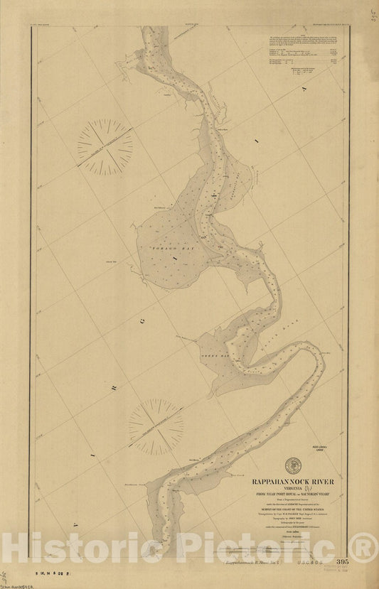 Map : Rappahannock River, Virginia 1901, Rappahannock River, Virginia, from Near Port Royal to Saunders' Wharf , Antique Vintage Reproduction