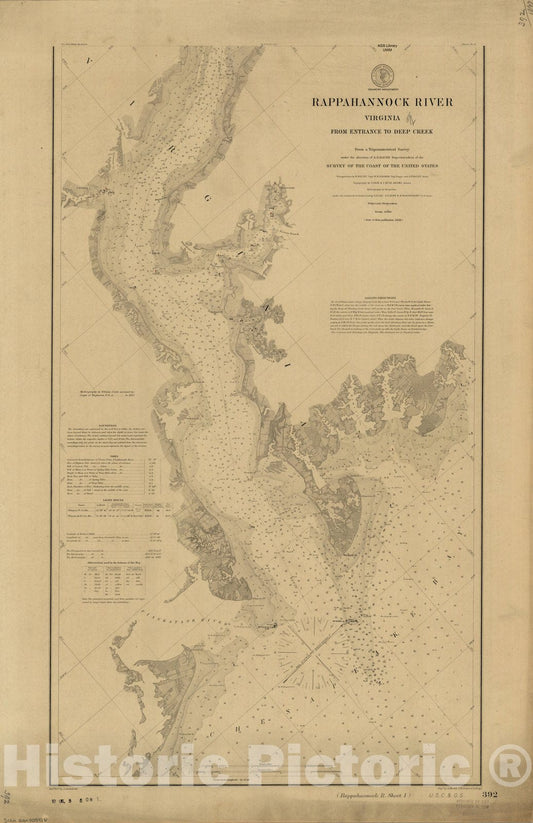 Map : Rappahannock River, Virginia 1901, Rappahannock River, Virginia, from entrance to Deep Creek , Antique Vintage Reproduction