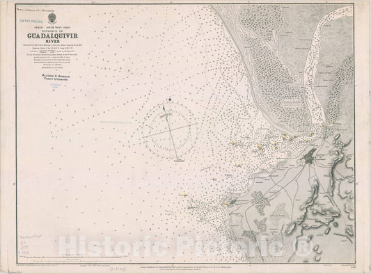 Map : Guadalquivir River, Spain 1909, Spain, South West coast : entrance of Guadalquivir River , Antique Vintage Reproduction