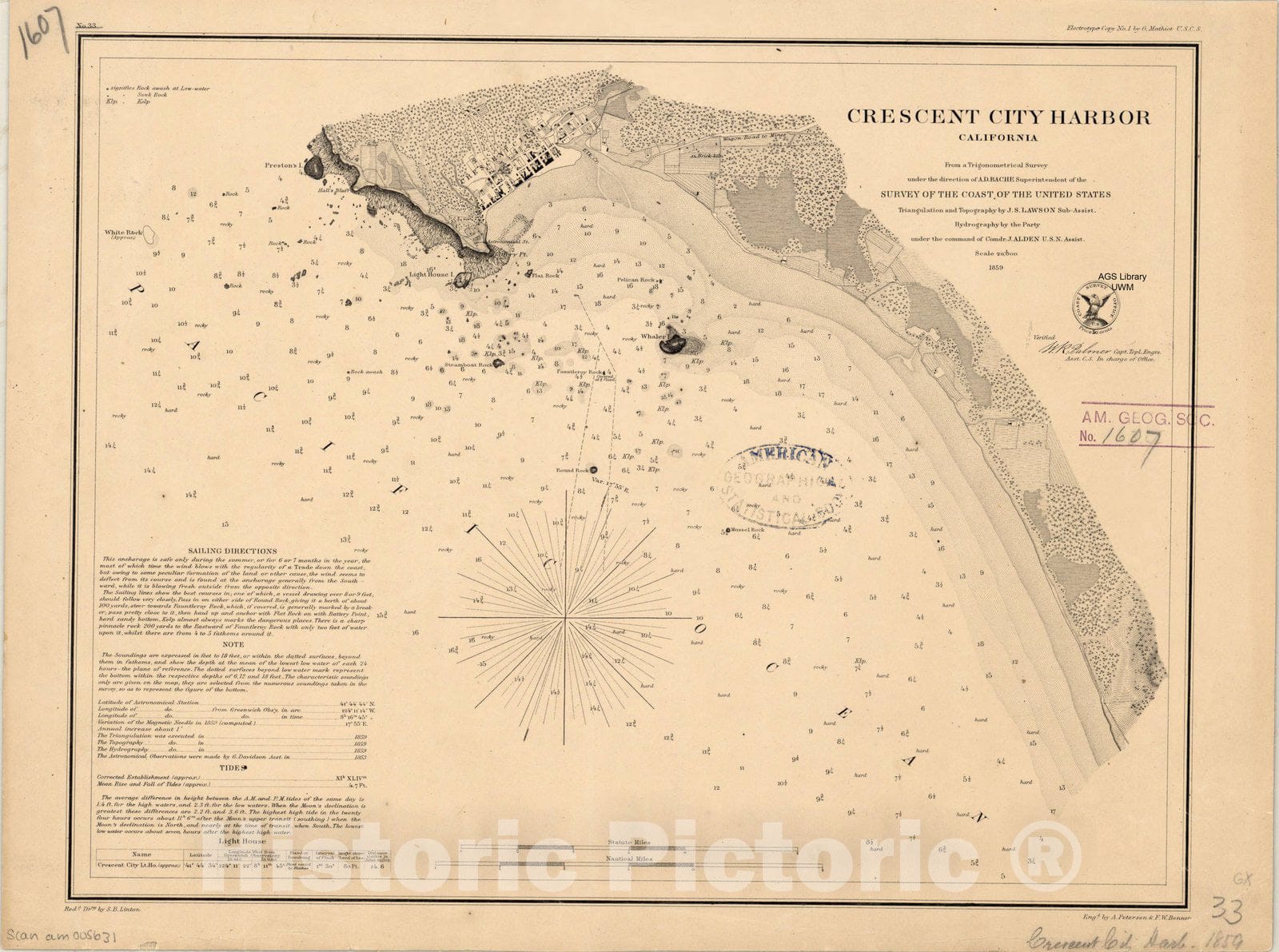 Map : Crescent City Harbor, California 1859 1, Crescent City Harbor, California , Antique Vintage Reproduction