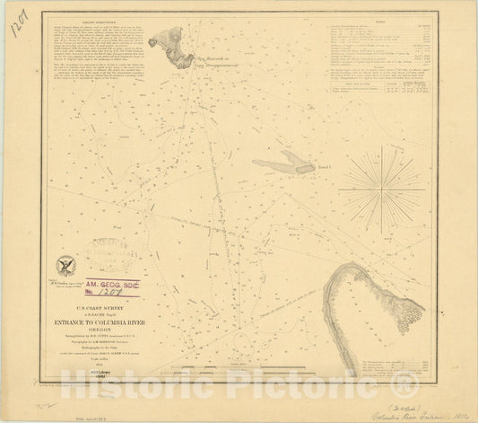 Map : Columbia River, Oregon 1854, Entrance to Columbia River, Oregon , Antique Vintage Reproduction