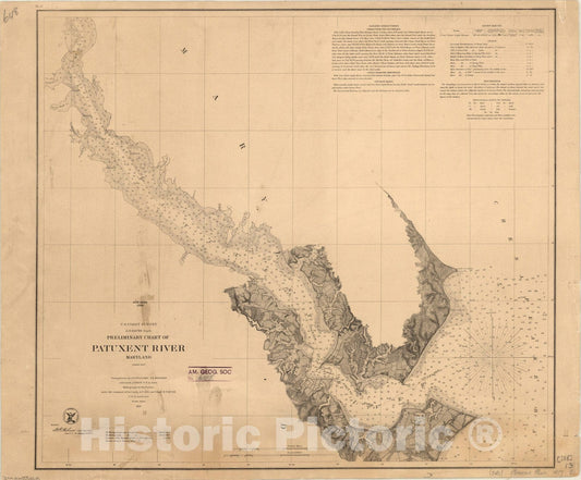 Map : Patuxent River, Maryland 1859, Preliminary chart of Patuxent River, Maryland, lower part , Antique Vintage Reproduction