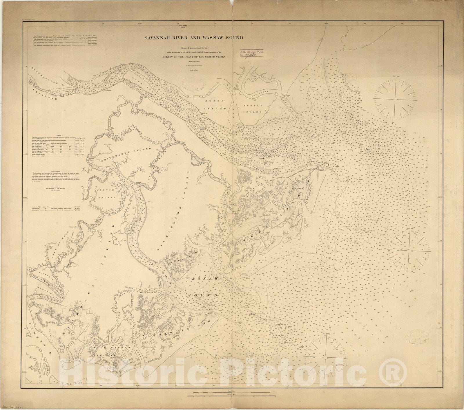Map : Savannah River and Wassaw Sound, Georgia 1867, Savannah River and Wassaw Sound [Georgia] , Antique Vintage Reproduction