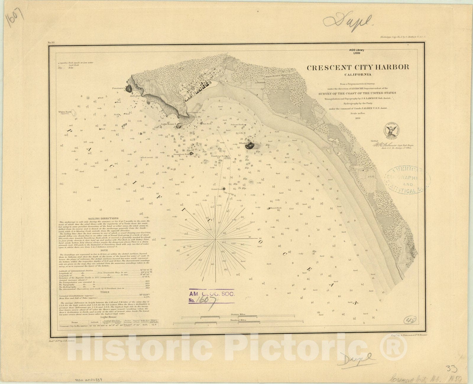 Map : Crescent City Harbor, California 1859 2, Crescent City Harbor, California , Antique Vintage Reproduction