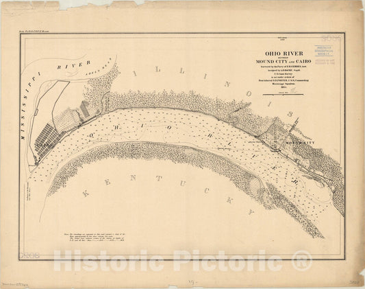 Map : Ohio River 1864, Ohio River between Mound City and Cairo , Antique Vintage Reproduction