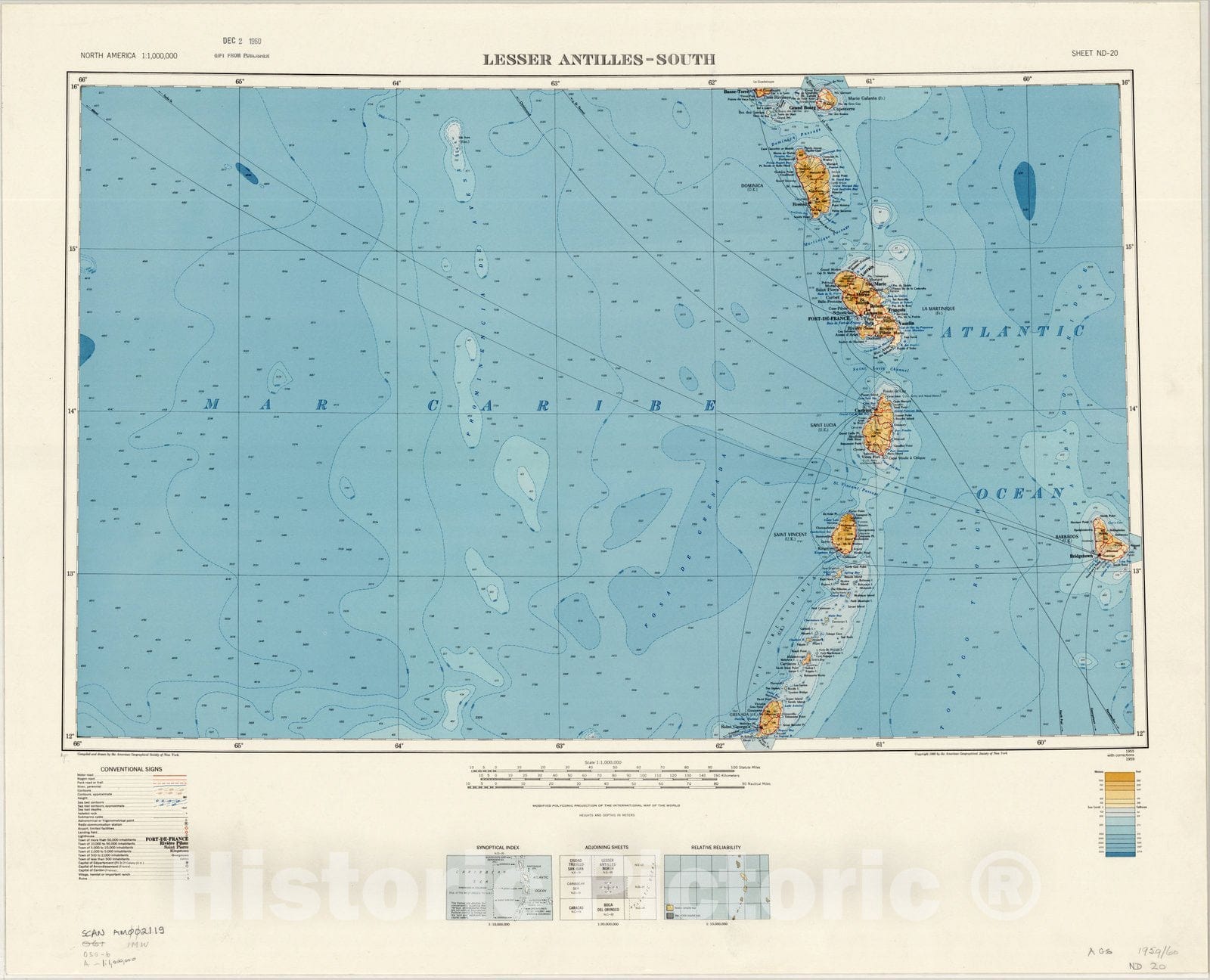 Map : Lesser Antilles-South 1955 1960, Map of Hispanic America, Antique Vintage Reproduction