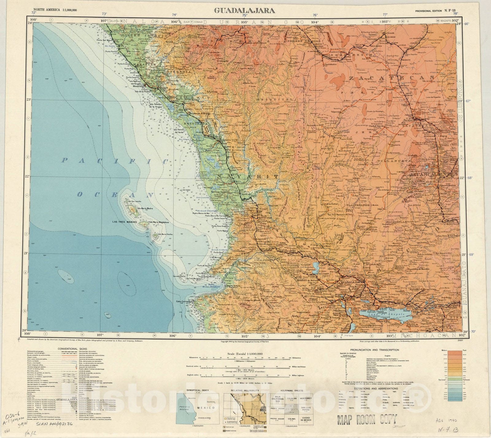 Map : Guadalajara, Mexico 1957, Map of Hispanic America, Antique Vintage Reproduction