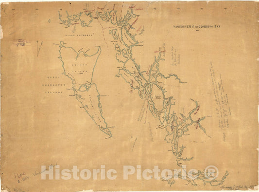 Map : Vancouver Island (B.C.) 1855 2, Vancouver Island to Cordova Bay, Antique Vintage Reproduction