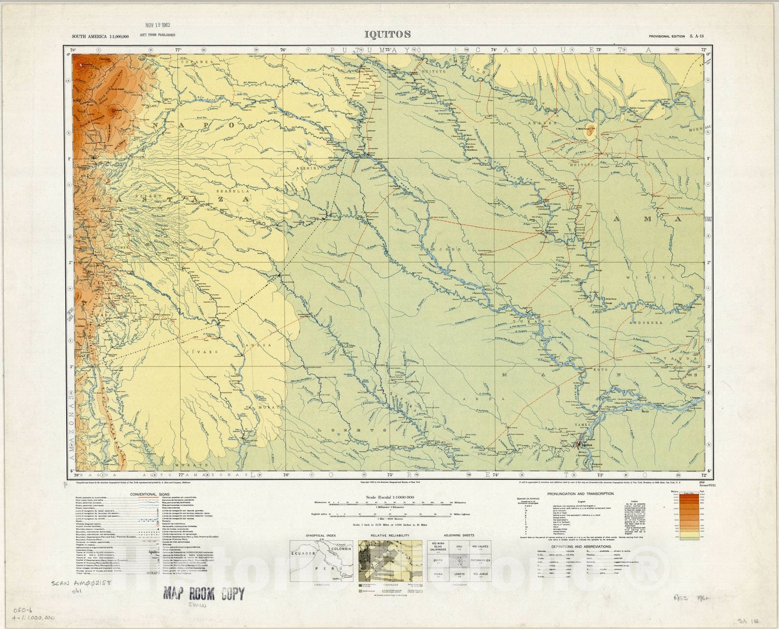Map : Iquitos, Peru 1939 3, Map of Hispanic America, Antique Vintage Reproduction