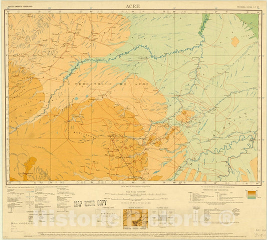 Map : Acre (colored), Brazil, Peru and Bolivia 1924, Map of Hispanic America, Antique Vintage Reproduction