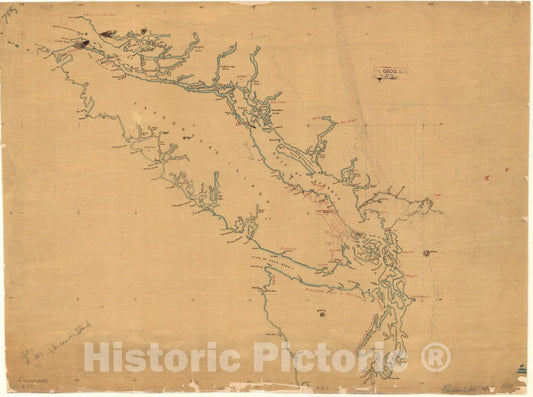 Map : Vancouver Island (B.C.) 1855 1, Vancouver Island to Cordova Bay, Antique Vintage Reproduction
