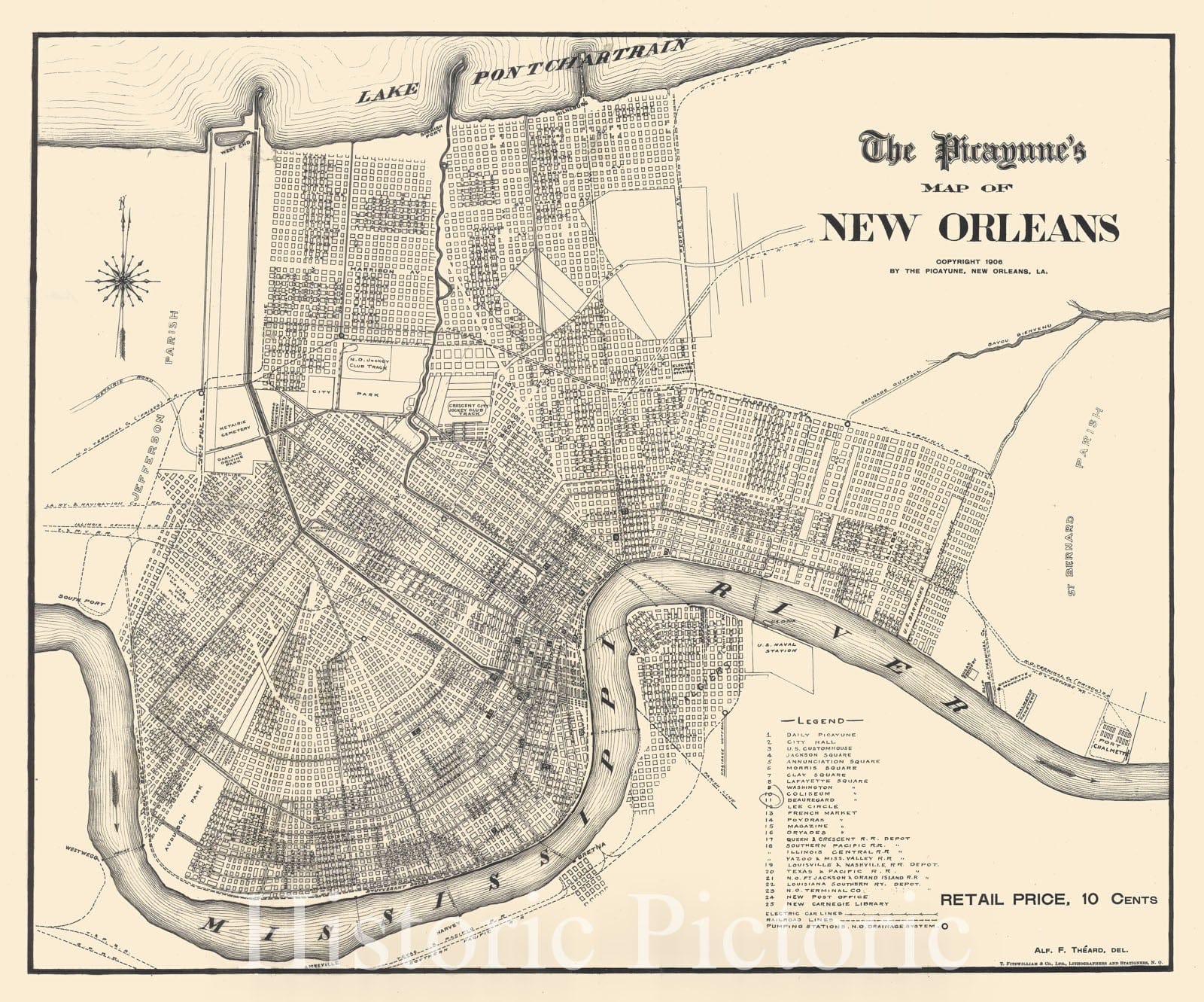 Map : New Orleans (Louisiana) 1906, The Picayune's map of New Orleans , Antique Vintage Reproduction