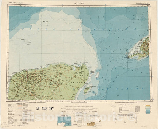 Map : Yucatan, Mexico 1927, Map of Hispanic America, Antique Vintage Reproduction
