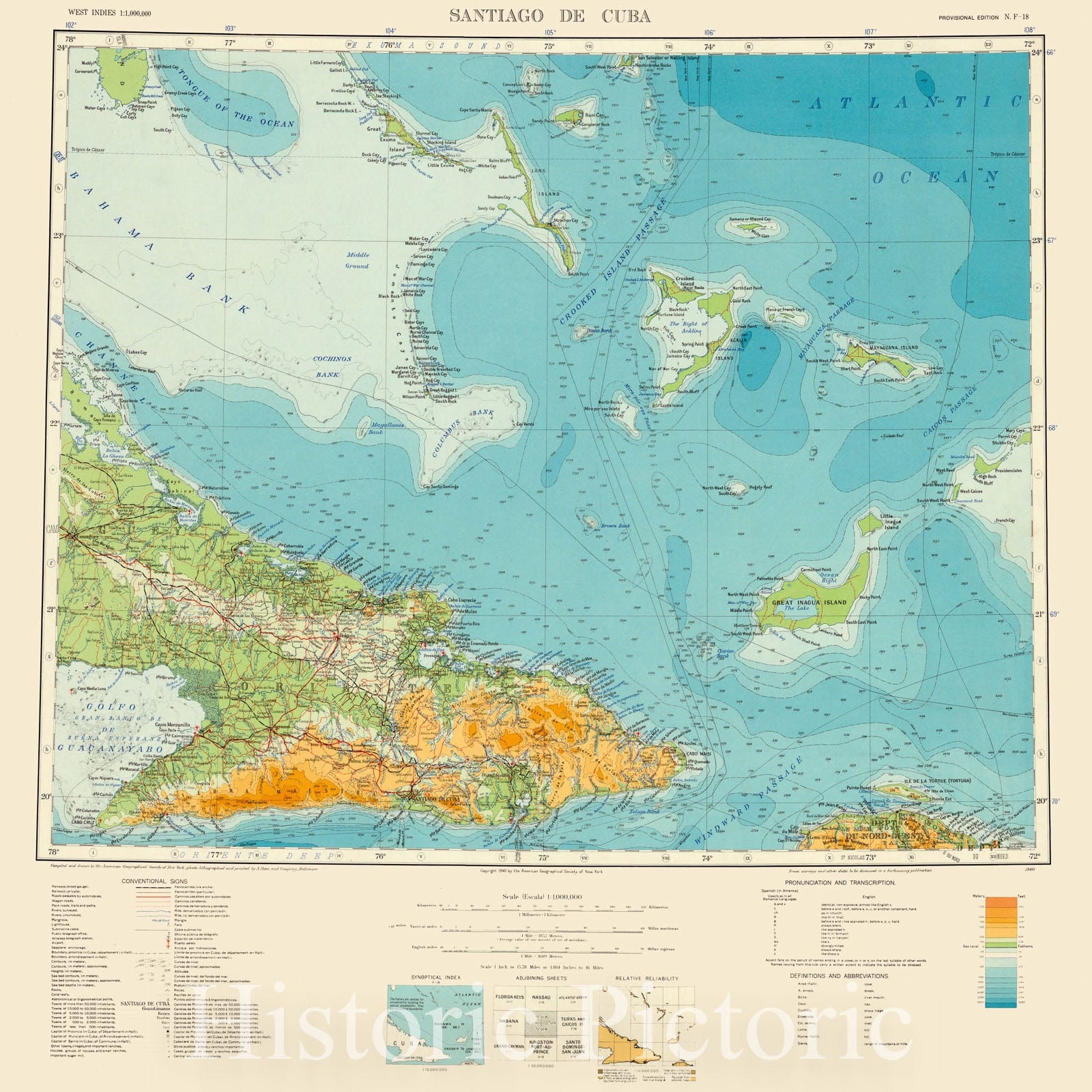 Map : Santiago de Cuba, Cuba 1947, Map of Hispanic America, Antique Vintage Reproduction