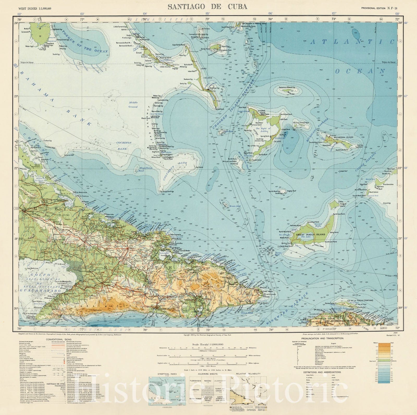 Map : Santiago de Cuba, Cuba 1952, Map of Hispanic America, Antique Vintage Reproduction