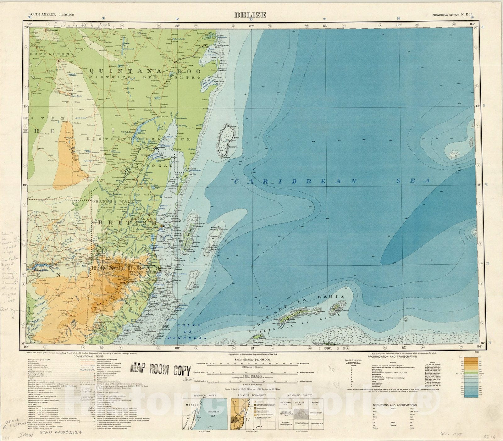 Map : Belize 1935, Map of Hispanic America, Antique Vintage Reproduction