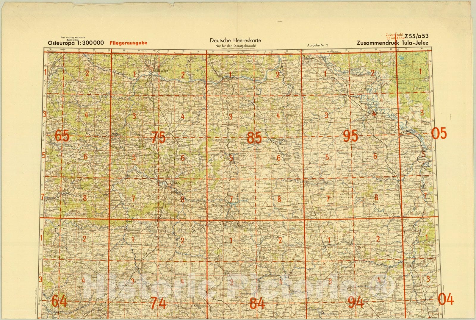 Map : Tula-Jelez, Osteuropa (1: 300,000), Antique Vintage Reproduction