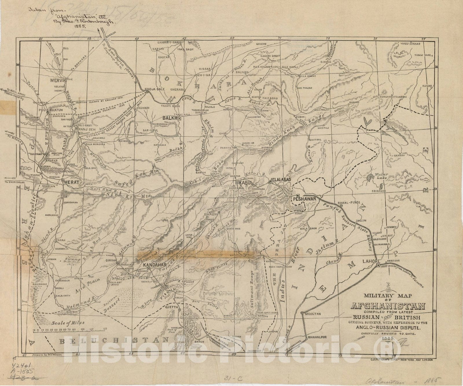 Map : Afghanistan 1885, Military map of Afghanistan compiled from latest Russian and British official surveys with reference to the Anglo-Russian dispute