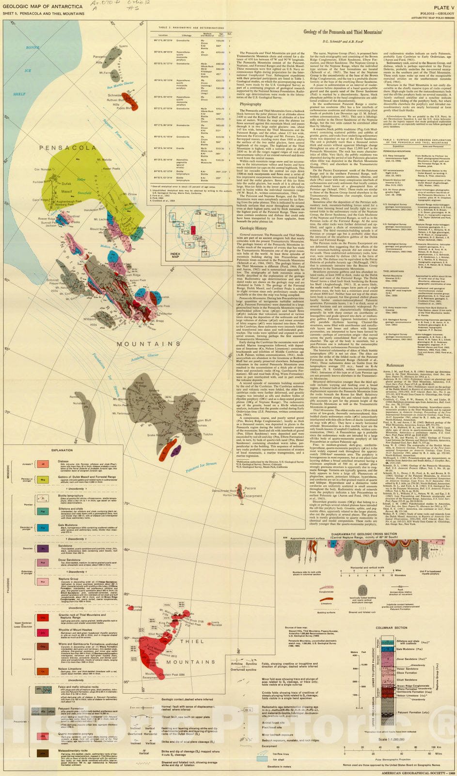 Map : Antarctic map folio series Pensacola & Theil Mtns. , Antarctic map folio series , Antique Vintage Reproduction