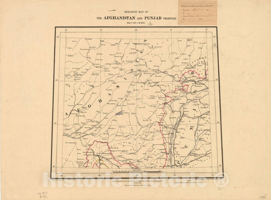 Map : Afghanistan and Punjab 1891, Skeleton map of the Afghanistan and Punjab frontier , Antique Vintage Reproduction