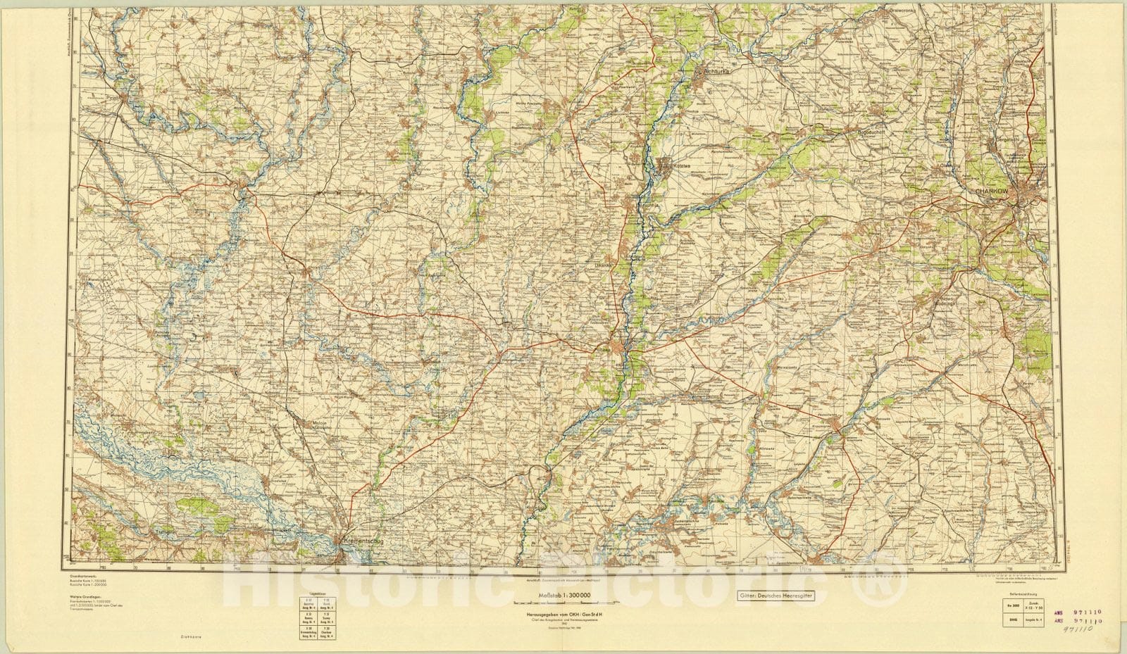 Map : Konotop-Charkow 1, Osteuropa (1: 300,000), Antique Vintage Reproduction