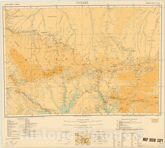 Map : Cuyaba, Brazil 1931, Map of Hispanic America, Antique Vintage Reproduction