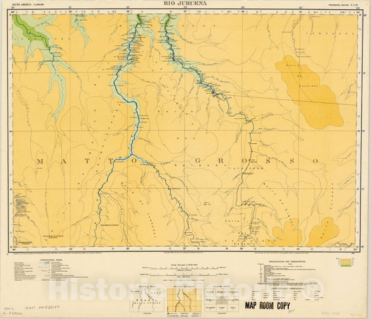 Map : Rio Juruena, Brazil 1935, Map of Hispanic America, Antique Vintage Reproduction