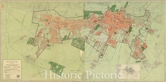 Map : Bogota, Colombia 1944, Bogota 1944 , Antique Vintage Reproduction