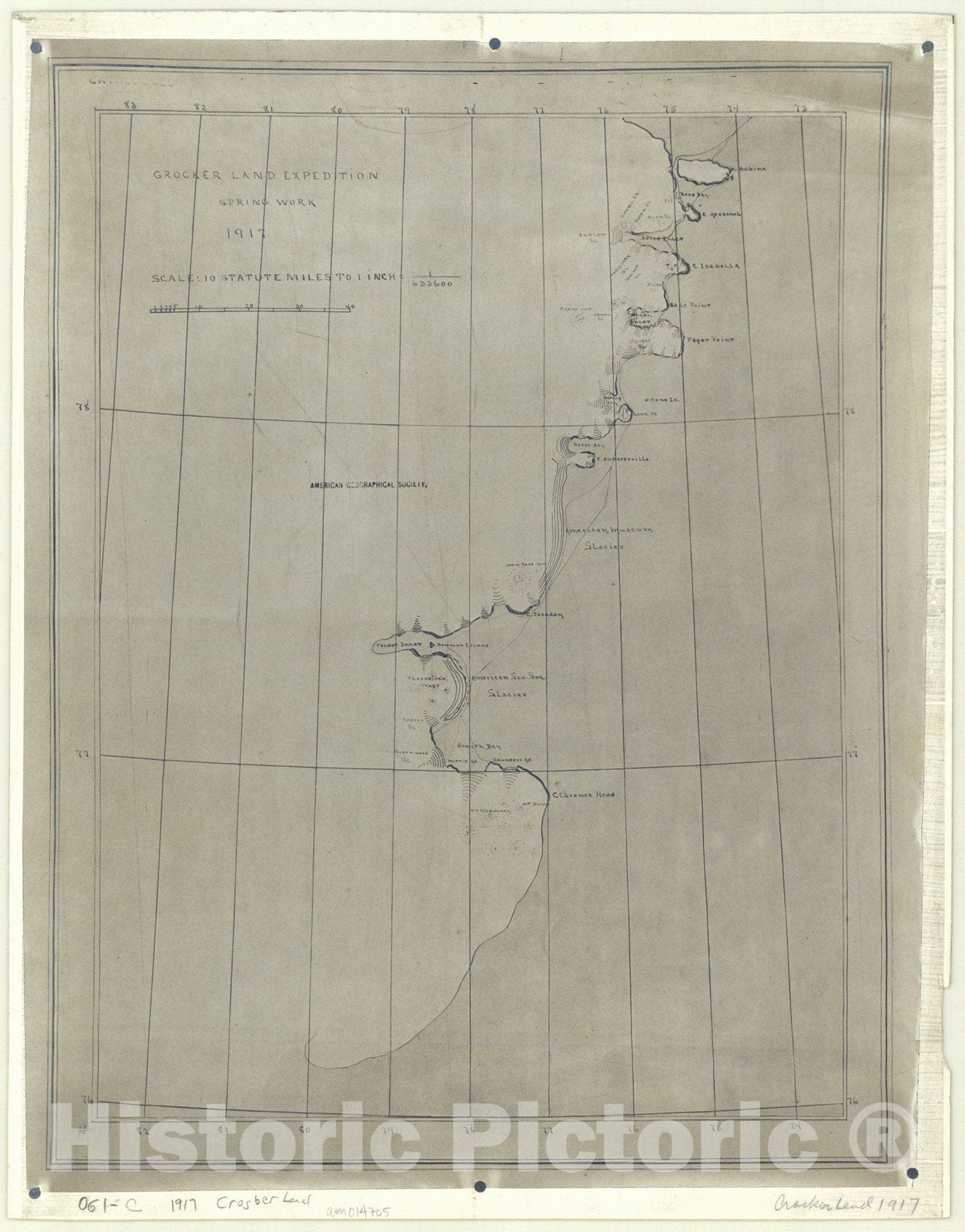 Map : Arctic 1917, Crocker Land Expedition spring work 1917, Antique Vintage Reproduction