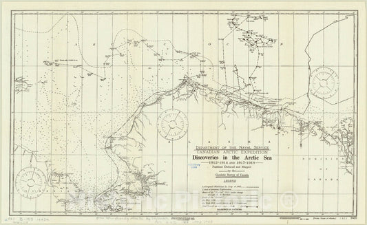 Map : Arctic 1943, Discoveries in the Arctic Sea 1913 - 1914 and 1917 - 1918 , Antique Vintage Reproduction