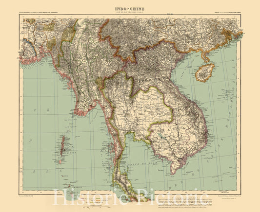 Map : Indochina 1911, Indo-Chine , Antique Vintage Reproduction