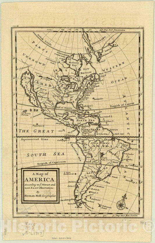 Map : America 1717, A map of America : according to ye newest and most exact observations , Antique Vintage Reproduction