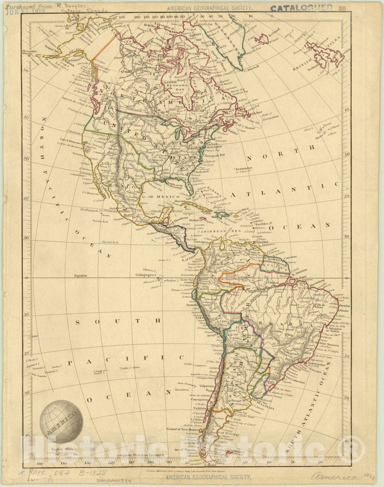 Map : America 1828, America, Antique Vintage Reproduction