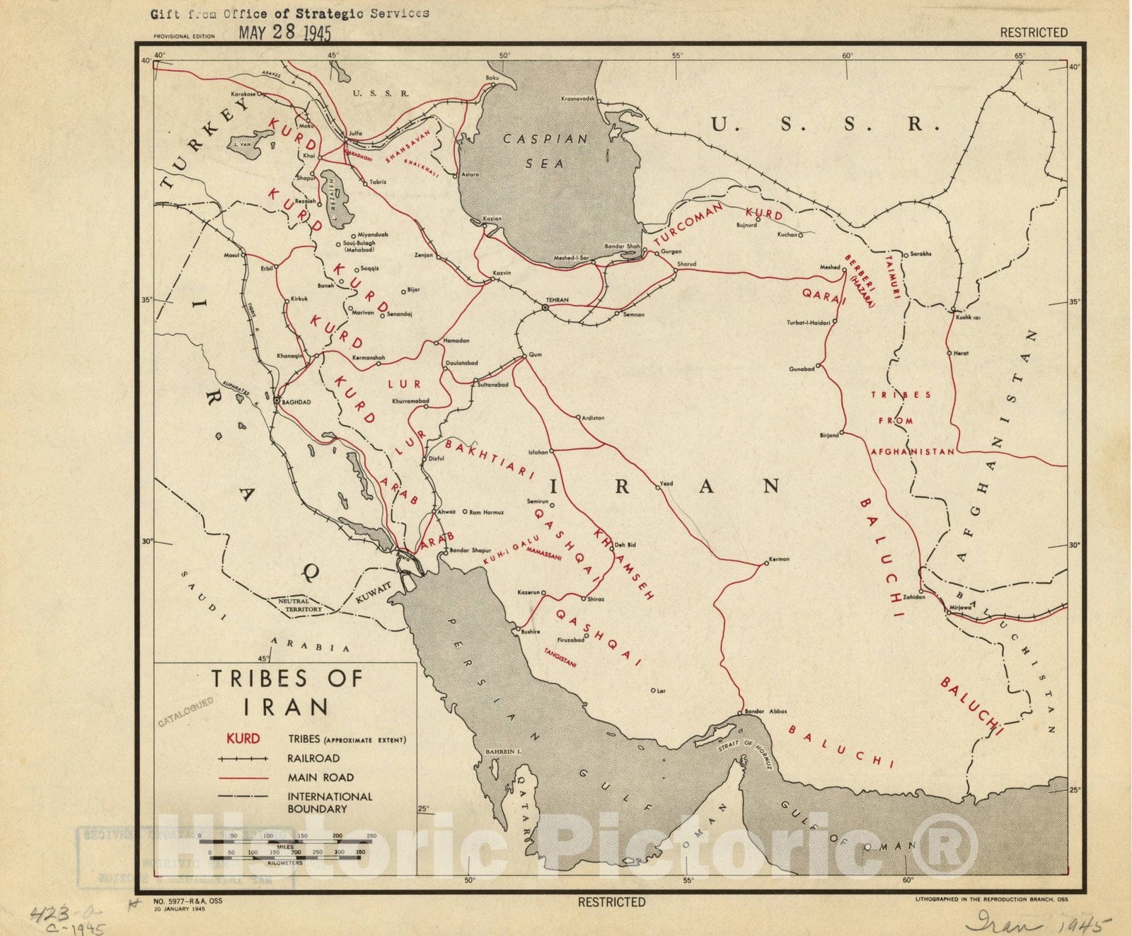 Map : Iran 1945, Tribes of Iran , Antique Vintage Reproduction