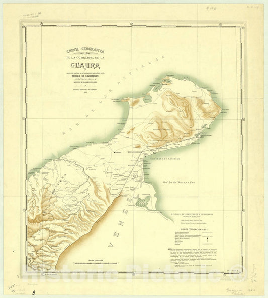 Map : La Guajira, Colombia 1940, Carta geografica de la comisaria de La Guajira , Antique Vintage Reproduction
