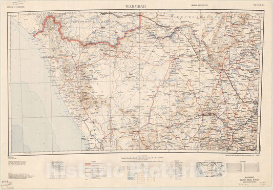 Map : Warmbaths, South Africa 1951, Warmbad Southwest Africa , Antique Vintage Reproduction