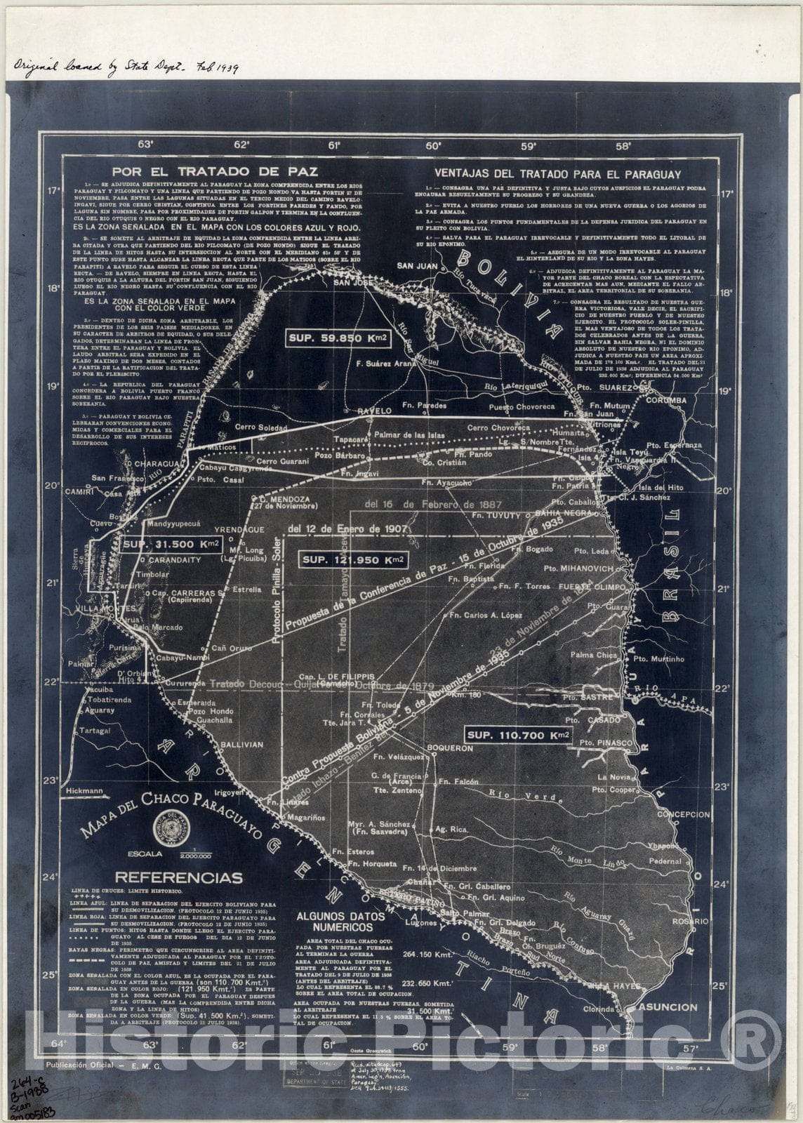 Map : Chaco Boreal, Paraguay and Bolivia1938, Mapa del Chaco Paraguayo , Antique Vintage Reproduction