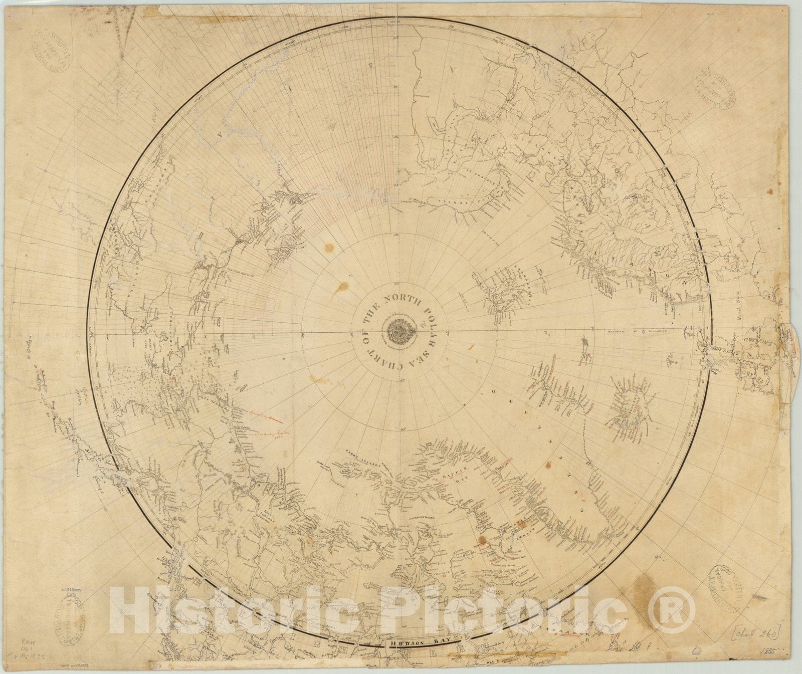 Map : Arctic 1835, Chart of the North Polar Sea, Antique Vintage Reproduction