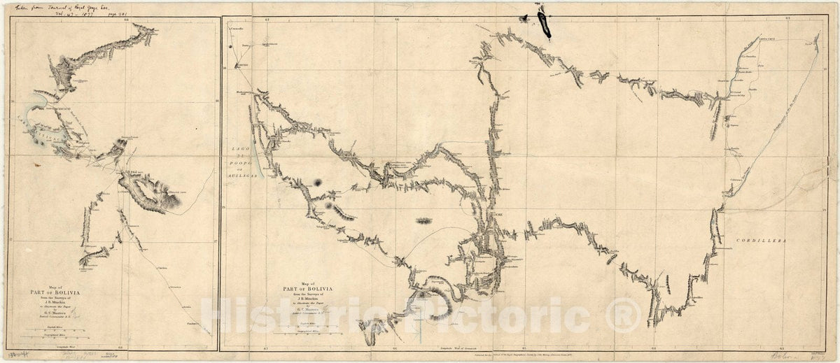Map : Boliva and Peru 1877, Map of part of Bolivia , Antique Vintage Reproduction