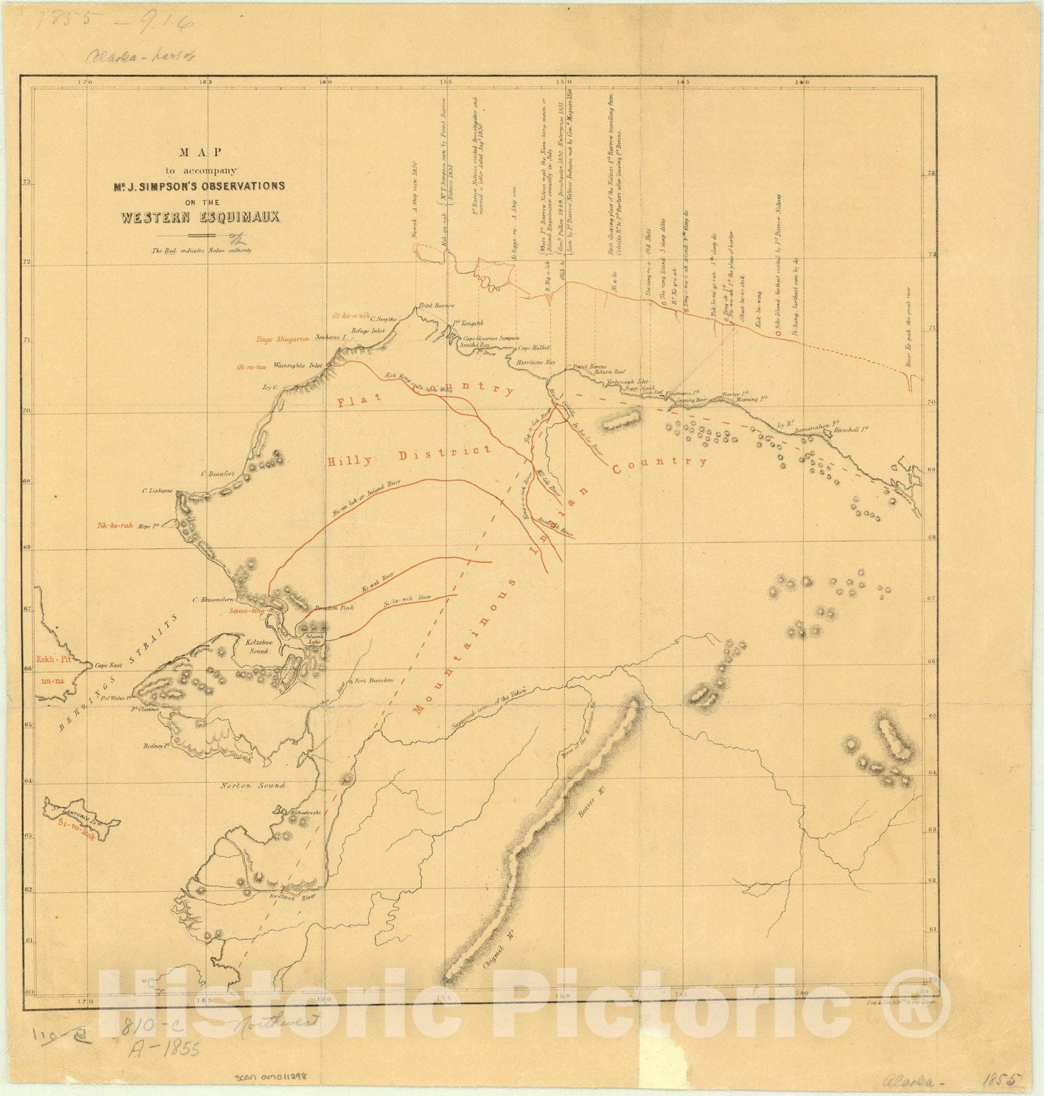 Map : North America 1855, [Map showing coast of northwest North America from Kodiak Island to Columbia River], Antique Vintage Reproduction