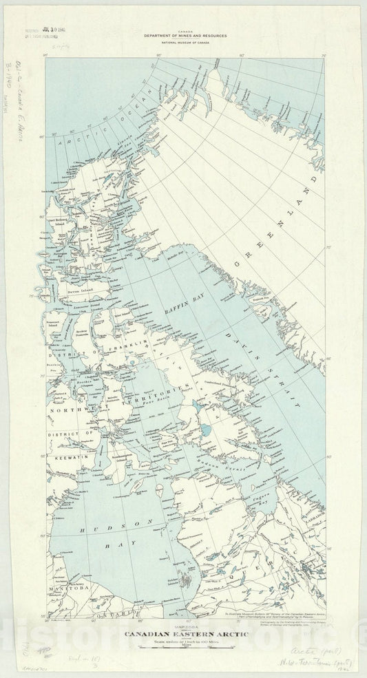 Map : Arctic 1940, Canadian eastern Arctic , Antique Vintage Reproduction