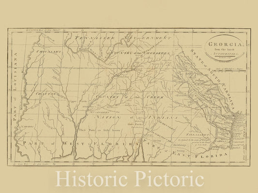 Map : Georgia 1795, Georgia, from the latest authorities , Antique Vintage Reproduction
