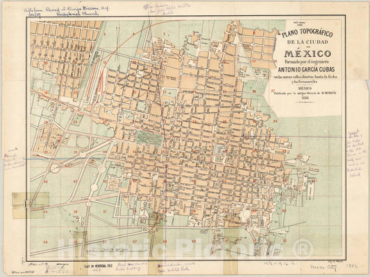 Map : Mexico City, Mexico 1886, Antique Vintage Reproduction