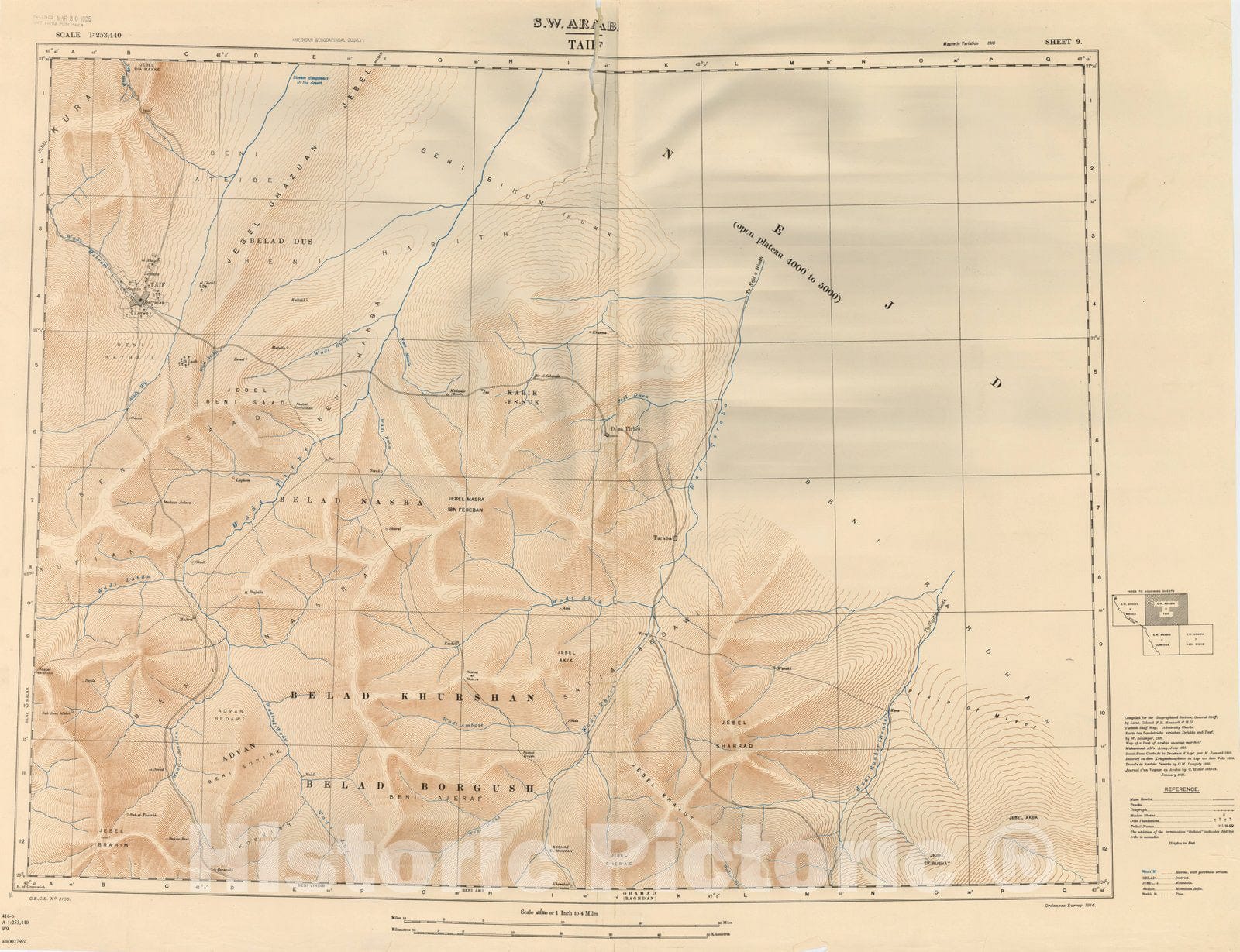 Map : Taif, Saudi Arabia 1916, S.W. Arabia : Sheet 9 Taif , Antique Vintage Reproduction