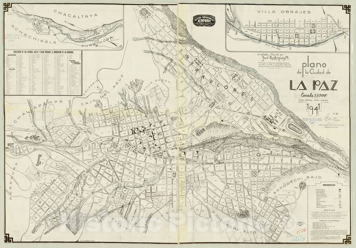 Map : La Paz, Bolivia 1941, Plano de la Ciudad de La Paz , Antique Vintage Reproduction