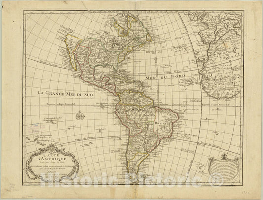 Map : America 1722, Carte d'Amerique : dressee pour l'usage du Roy , Antique Vintage Reproduction