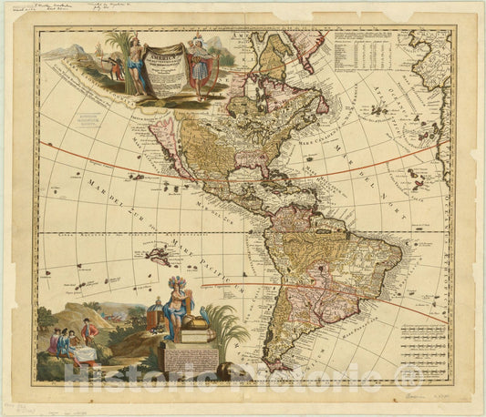 Map : America 1700, Americae tam septentrionalis quam meridionalis in mappa geographica delineatio. , Antique Vintage Reproduction