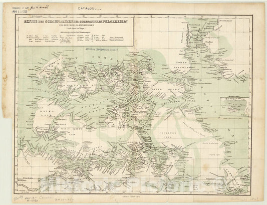 Map : Arctic 1890 2, Skitze des Schauplatzes der Sogenannten Polarreisen und der Franklin-Expeditionen (nach Kiepert und Lange) , Antique Vintage Reproduction