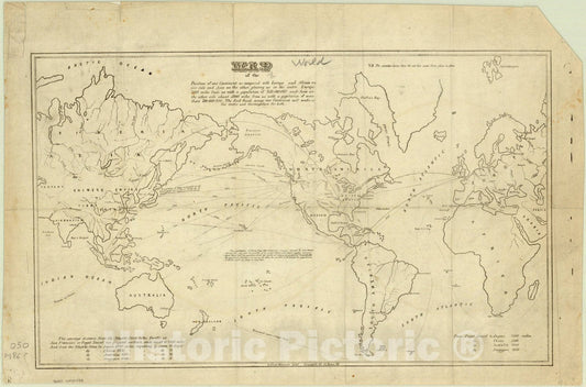 Map : World map 1845, Map of the position of our continent as compared with Europe and Africa on one side, and Asia on the other, placing us in the centre