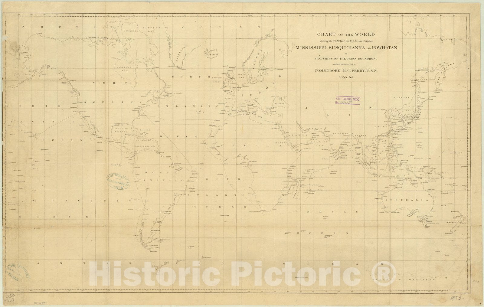 Map : World map 1854, Antique Vintage Reproduction